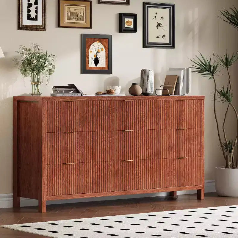 Farmhouse 9 Drawer Dressers for Bedroom - Slim Wood Chest of Drawers Mid Century Modern Fluted Dresser Storage Organizer for Closet Living Room