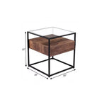 HomeRoots 22 Black Glass And Iron Square End Table With Drawer With Shelf