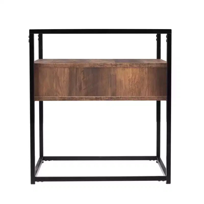 HomeRoots 22 Black Glass And Iron Square End Table With Drawer With Shelf