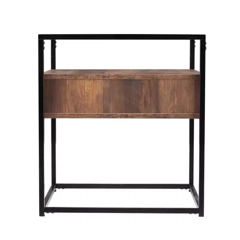 HomeRoots 22 Black Glass And Iron Square End Table With Drawer With Shelf