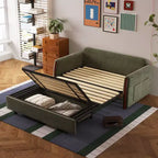 Luck Live 62.9 Convertible Fabric Sofa Bed With Storage, Solid Wood Trim Sleeper Couch For Small Living Rooms & Apartments
