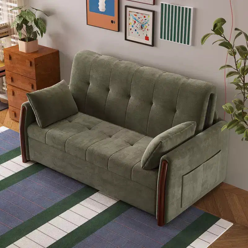 Luck Live 62.9 Convertible Fabric Sofa Bed With Storage, Solid Wood Trim Sleeper Couch For Small Living Rooms & Apartments