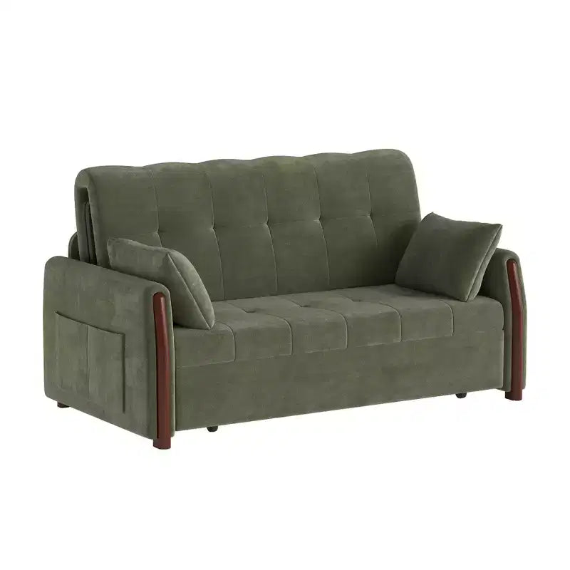 Luck Live 62.9 Convertible Fabric Sofa Bed With Storage, Solid Wood Trim Sleeper Couch For Small Living Rooms & Apartments