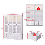 Famapy White Display Cabinet Bookcase: RGB LED Lighting + Drawer Storage + Glass Doors  Spacious Organizer for Living Rooms & Home Libraries