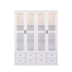 Famapy White Display Cabinet Bookcase: RGB LED Lighting + Drawer Storage + Glass Doors  Spacious Organizer for Living Rooms & Home Libraries