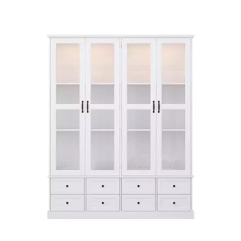 Famapy White Display Cabinet Bookcase: RGB LED Lighting + Drawer Storage + Glass Doors  Spacious Organizer for Living Rooms & Home Libraries