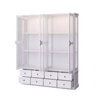 Famapy White Display Cabinet Bookcase: RGB LED Lighting + Drawer Storage + Glass Doors  Spacious Organizer for Living Rooms & Home Libraries