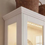 Famapy White Display Cabinet Bookcase: RGB LED Lighting + Drawer Storage + Glass Doors  Spacious Organizer for Living Rooms & Home Libraries
