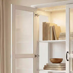 Famapy White Display Cabinet Bookcase: RGB LED Lighting + Drawer Storage + Glass Doors  Spacious Organizer for Living Rooms & Home Libraries