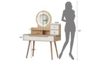 JVNOXK Vanity Dressing Table with 3 Height-Adjustable Lighted Mirrors and Solid Wood Legs, Featuring 4 Drawers and 3 Open Storage Shelves