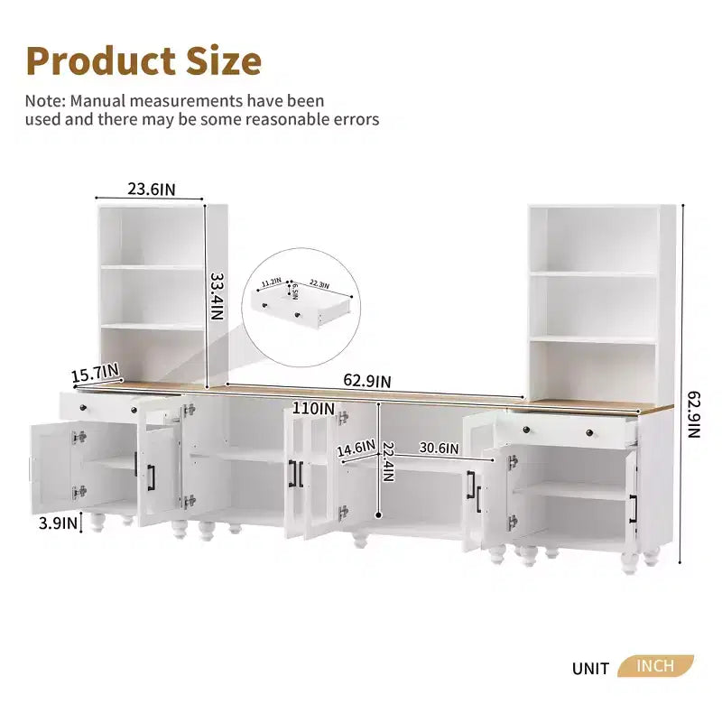GDFStudio Keith Farmhouse TV Entertainment Center Up to 70 with Adjustable Shelves and Storage