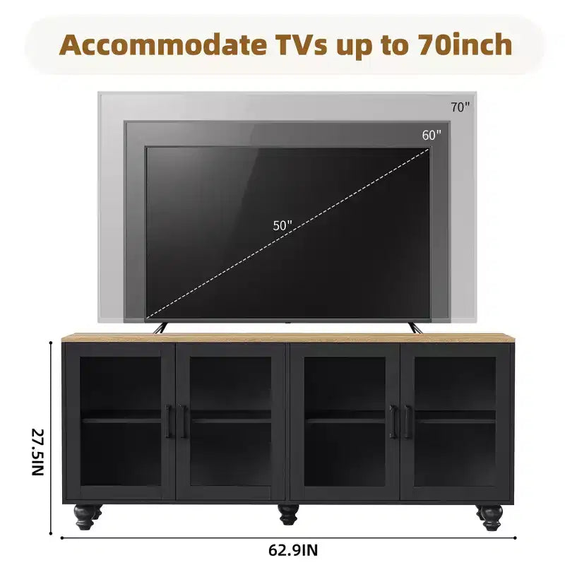 GDFStudio Keith Farmhouse TV Entertainment Center Up to 70 with Adjustable Shelves and Storage