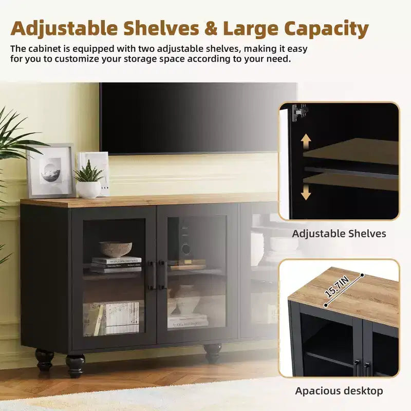 GDFStudio Keith Farmhouse TV Entertainment Center Up to 70 with Adjustable Shelves and Storage