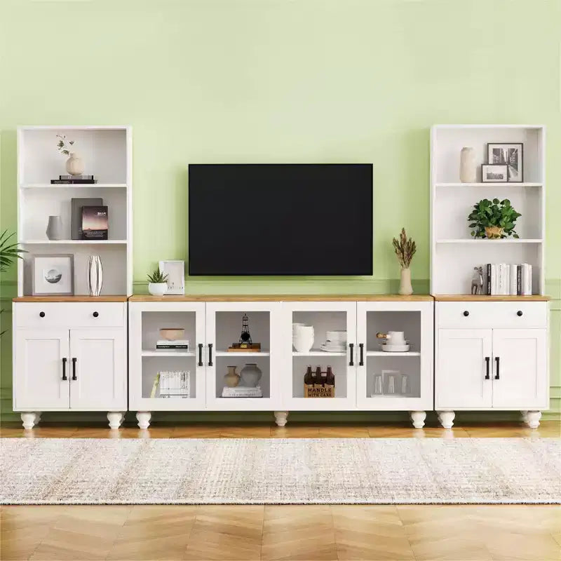 GDFStudio Keith Farmhouse TV Entertainment Center Up to 70 with Adjustable Shelves and Storage