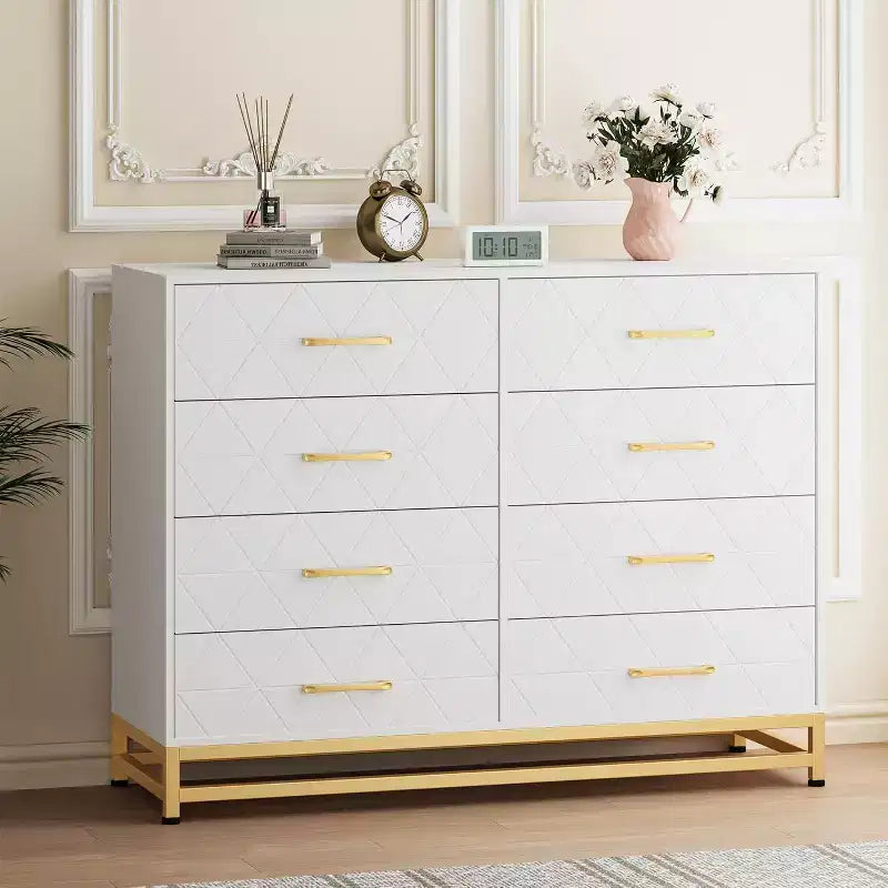 8-Drawer Modern Tall Wooden Dresser, Soft-Close Glides & Anti-Tip Kit, Space-Saving Chest for Bedroom, Closet, Kids & Nursery