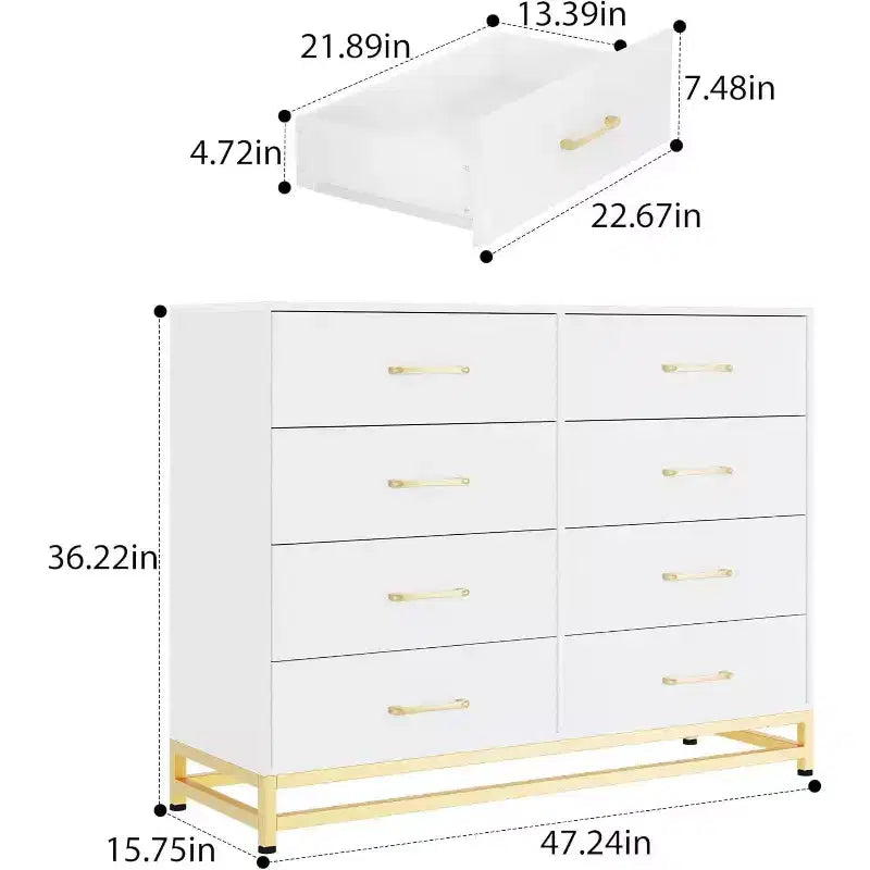 8-Drawer Modern Tall Wooden Dresser, Soft-Close Glides & Anti-Tip Kit, Space-Saving Chest for Bedroom, Closet, Kids & Nursery