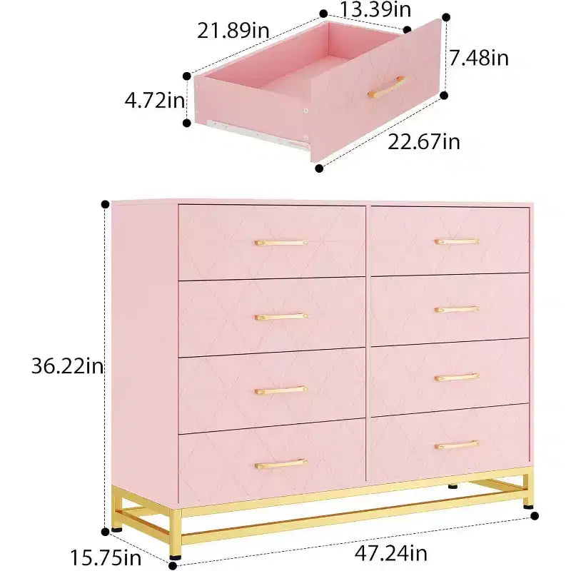 8-Drawer Modern Tall Wooden Dresser, Soft-Close Glides & Anti-Tip Kit, Space-Saving Chest for Bedroom, Closet, Kids & Nursery