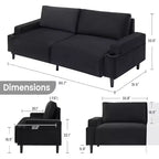 Contemporary 3-Seater Reclining Sofa for Living Room - Soft Cushioned Fabric Couch with Armrests, Storage Bag, Cup Holders - Easy to Assemble
