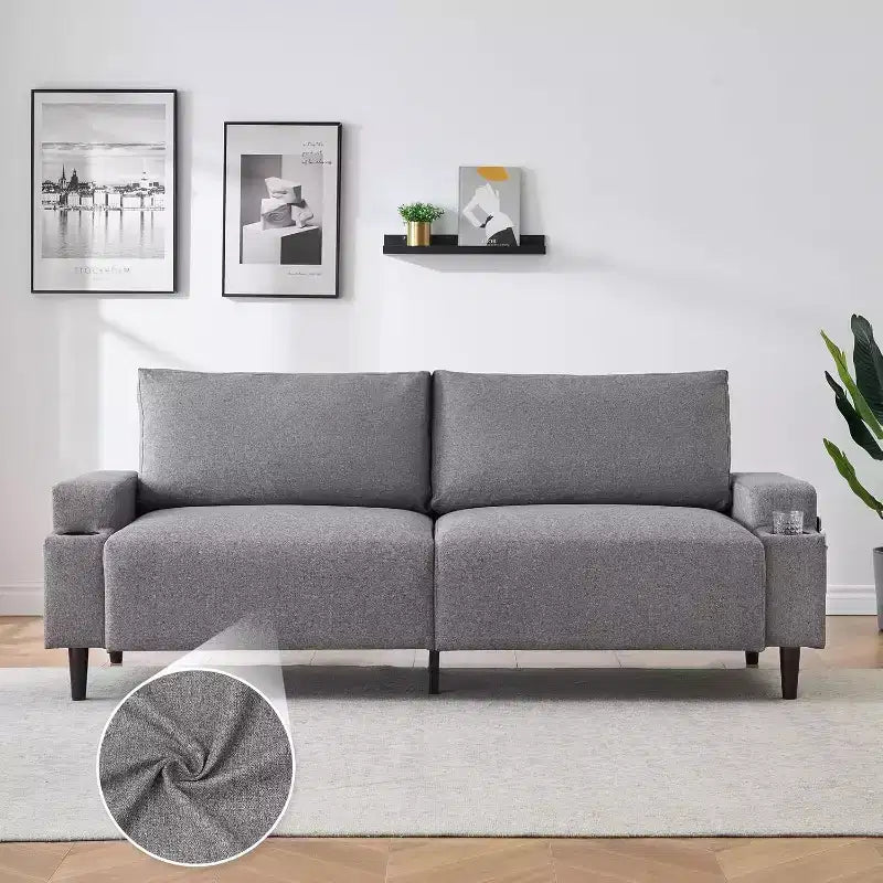 Contemporary 3-Seater Reclining Sofa for Living Room - Soft Cushioned Fabric Couch with Armrests, Storage Bag, Cup Holders - Easy to Assemble