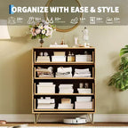Dresser, 32 Wide Modern Fluted Chest of Drawers with Metal Handles, 4-Drawer Clothes Storage Organizer