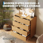 Dresser, 32 Wide Modern Fluted Chest of Drawers with Metal Handles, 4-Drawer Clothes Storage Organizer