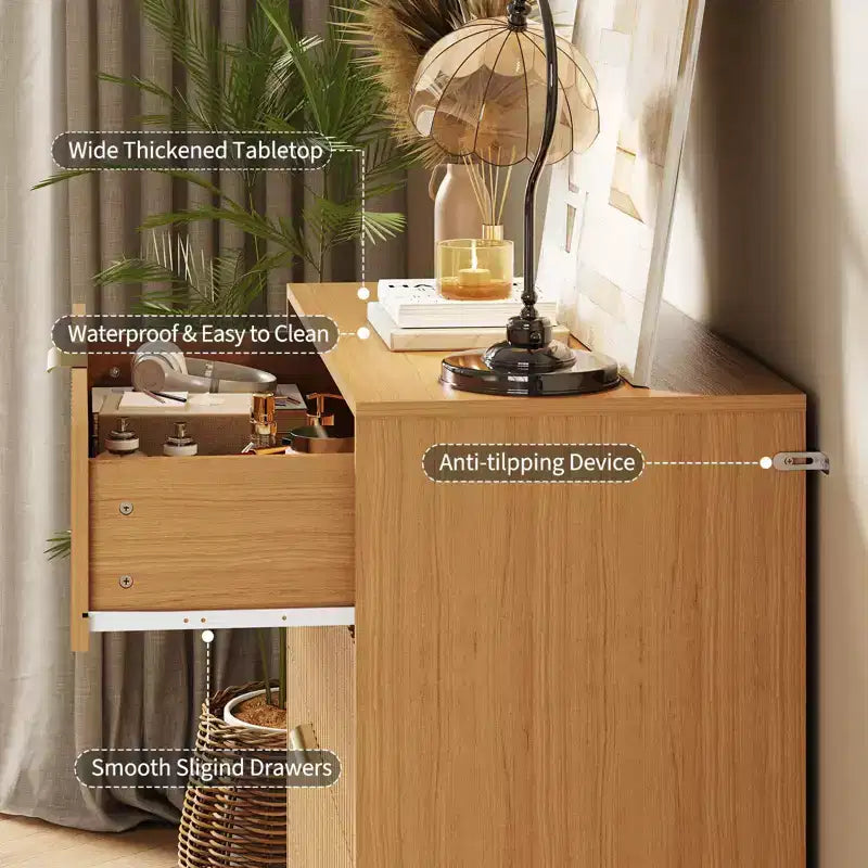 Dresser, 32 Wide Modern Fluted Chest of Drawers with Metal Handles, 4-Drawer Clothes Storage Organizer