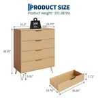 Dresser, 32 Wide Modern Fluted Chest of Drawers with Metal Handles, 4-Drawer Clothes Storage Organizer
