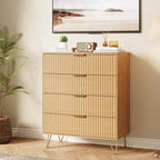 Dresser, 32 Wide Modern Fluted Chest of Drawers with Metal Handles, 4-Drawer Clothes Storage Organizer