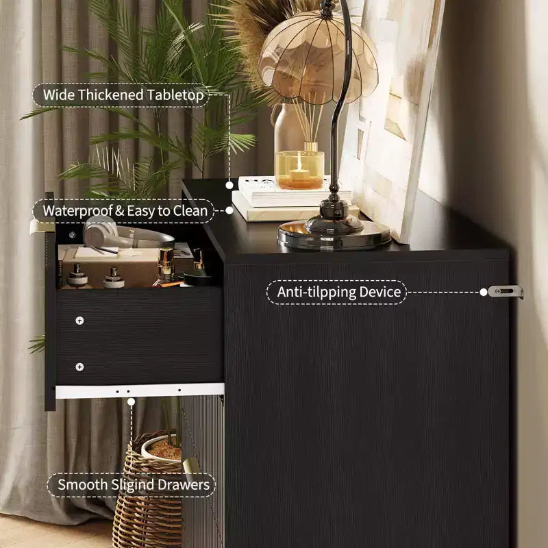Dresser, 32 Wide Modern Fluted Chest of Drawers with Metal Handles, 4-Drawer Clothes Storage Organizer