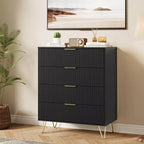 Dresser, 32 Wide Modern Fluted Chest of Drawers with Metal Handles, 4-Drawer Clothes Storage Organizer