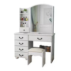 Vanity Desk with LED Mirror & Lights, Makeup Table with 6 Drawers, 3 Color Modes, White