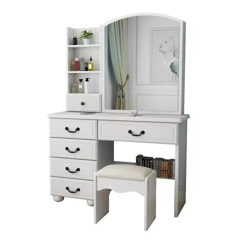 Vanity Desk with LED Mirror & Lights, Makeup Table with 6 Drawers, 3 Color Modes, White