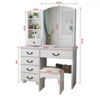 Vanity Desk with LED Mirror & Lights, Makeup Table with 6 Drawers, 3 Color Modes, White