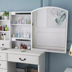 Vanity Desk with LED Mirror & Lights, Makeup Table with 6 Drawers, 3 Color Modes, White