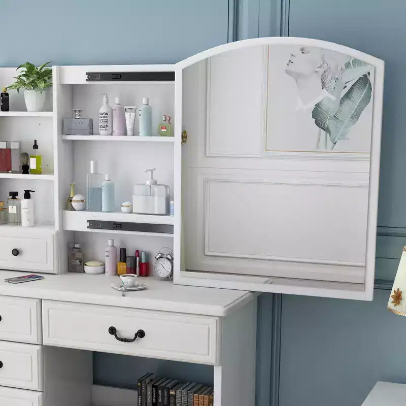 Vanity Desk with LED Mirror & Lights, Makeup Table with 6 Drawers, 3 Color Modes, White