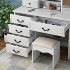 Vanity Desk with LED Mirror & Lights, Makeup Table with 6 Drawers, 3 Color Modes, White