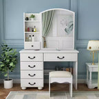 Vanity Desk with LED Mirror & Lights, Makeup Table with 6 Drawers, 3 Color Modes, White