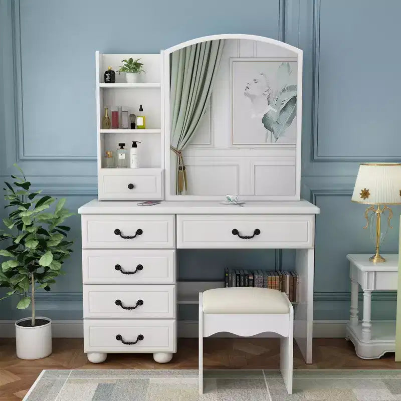 Vanity Desk with LED Mirror & Lights, Makeup Table with 6 Drawers, 3 Color Modes, White