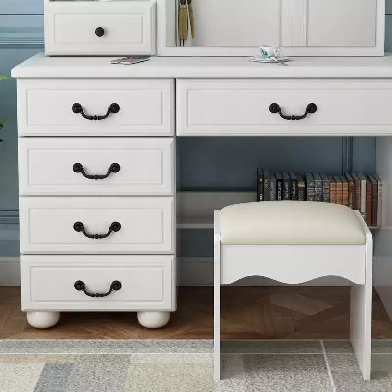 Vanity Desk with LED Mirror & Lights, Makeup Table with 6 Drawers, 3 Color Modes, White