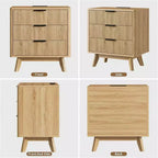 Set of 2 24 Fluted Nightstands, Wide Natural Bedside Table with Charging Station, 3 Large Storage Drawers & Metal Handle for Bedroom & Living Room