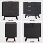 Set of 2 24 Fluted Nightstands, Wide Natural Bedside Table with Charging Station, 3 Large Storage Drawers & Metal Handle for Bedroom & Living Room