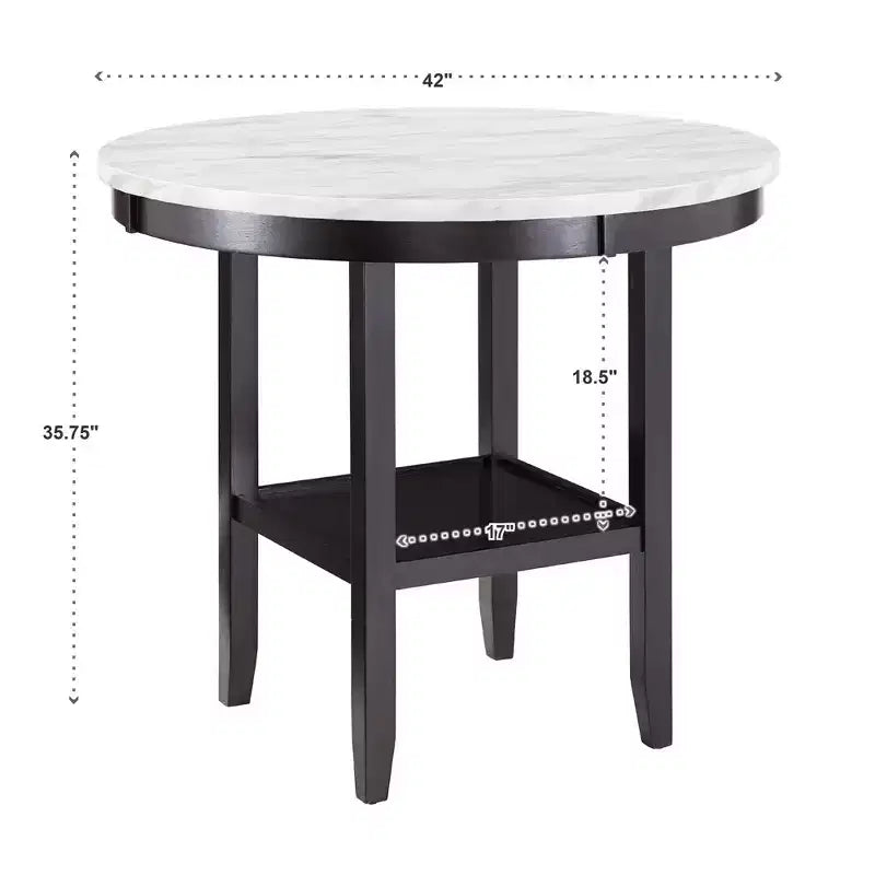 Banforth White Faux Marble Round Table - Espresso/White Marble - iNSPIRE Q