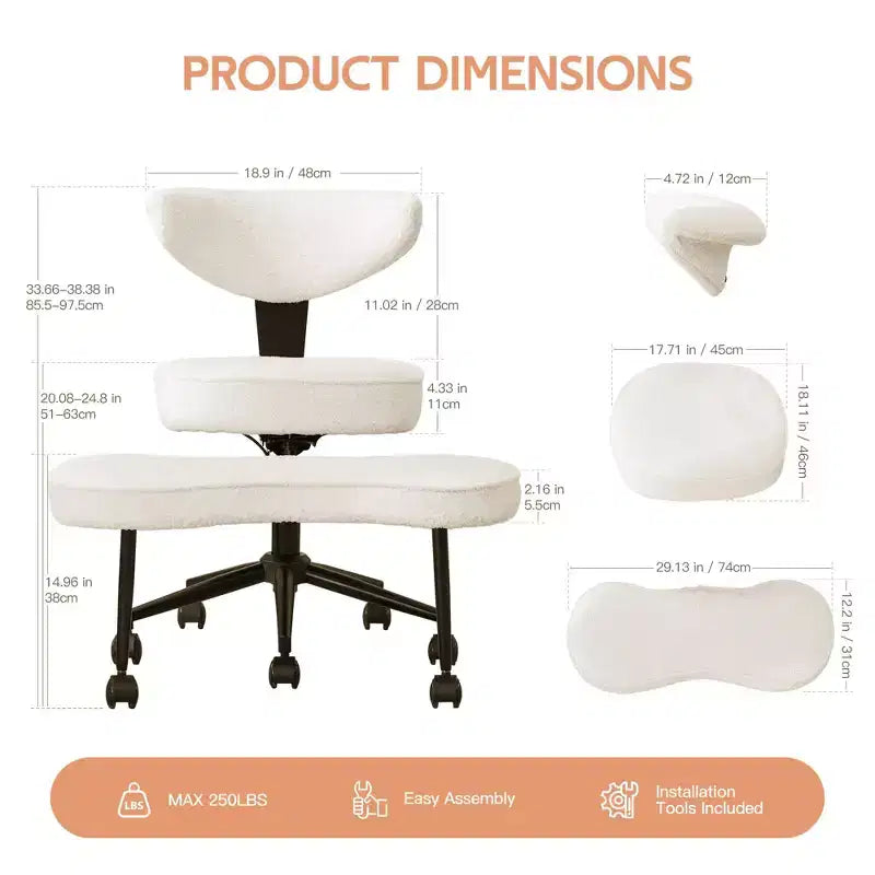 Ergonomic Cross Legged Office Chair, 360 Swivel Meditation Chair, Adjustable Height Kneeling Desk Chairs, for Home