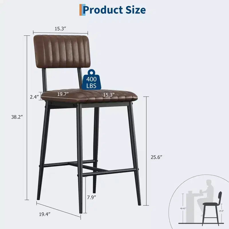 Counter Height Chairs with Backrest, Footrest & Thick Cushion, Upholstered Seat, Reinforced Metal Legs for Kitchen Island, Bar
