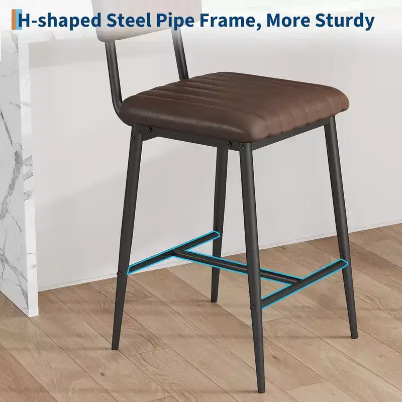 Counter Height Chairs with Backrest, Footrest & Thick Cushion, Upholstered Seat, Reinforced Metal Legs for Kitchen Island, Bar