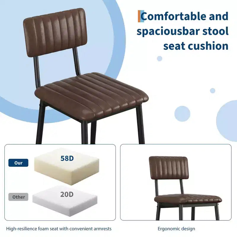 Counter Height Chairs with Backrest, Footrest & Thick Cushion, Upholstered Seat, Reinforced Metal Legs for Kitchen Island, Bar