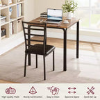 Dining Tables for 2, Kitchen Table and Chairs, Square Dining Table with 2 Metal and Wood Chairs, for Small Spaces, Apartment