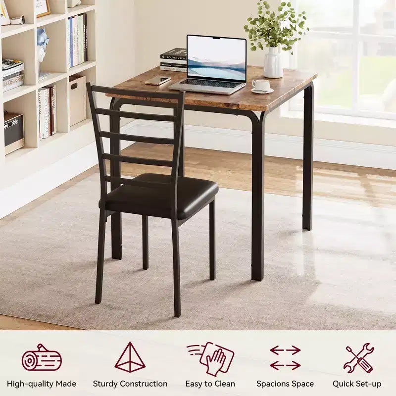 Dining Tables for 2, Kitchen Table and Chairs, Square Dining Table with 2 Metal and Wood Chairs, for Small Spaces, Apartment