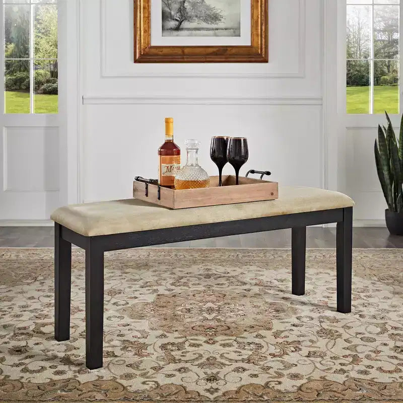 Kensington Black Wood Dining Bench - Black/Beige - iNSPIRE Q