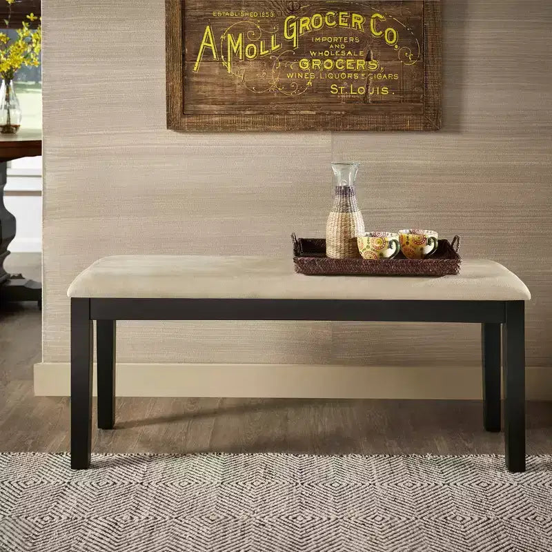 Kensington Black Wood Dining Bench - Black/Beige - iNSPIRE Q